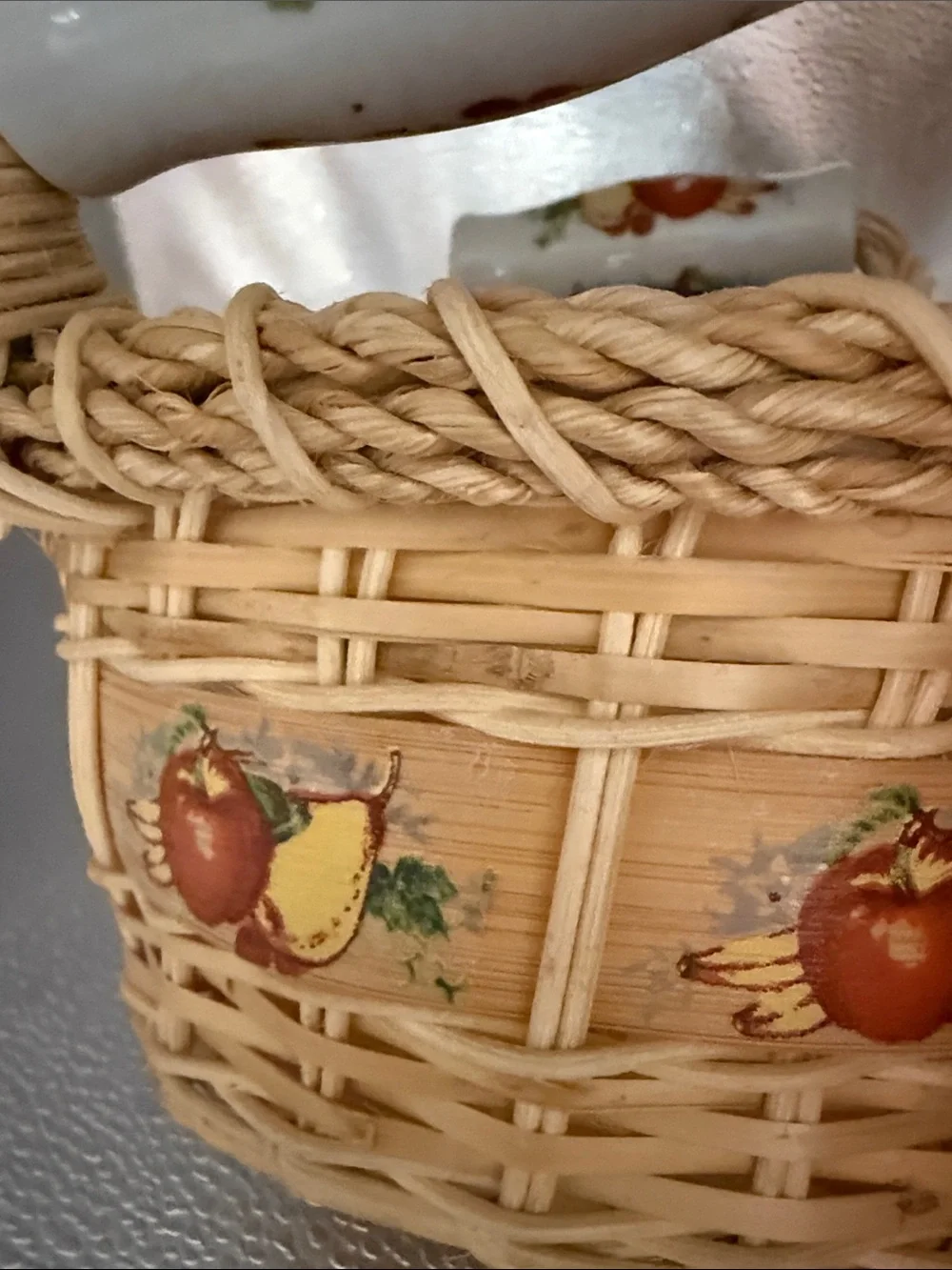 Wicker Fruit Accent Basket with Ceramic Handles